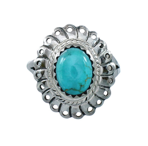 Southwestern Manmade Turquoise Sterling Silver Ring Size 6-1/2 JX130372